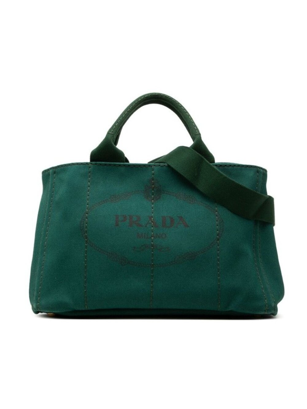 Prada Canapa M Tote Shoulder Bag 2-Way Green Canvas